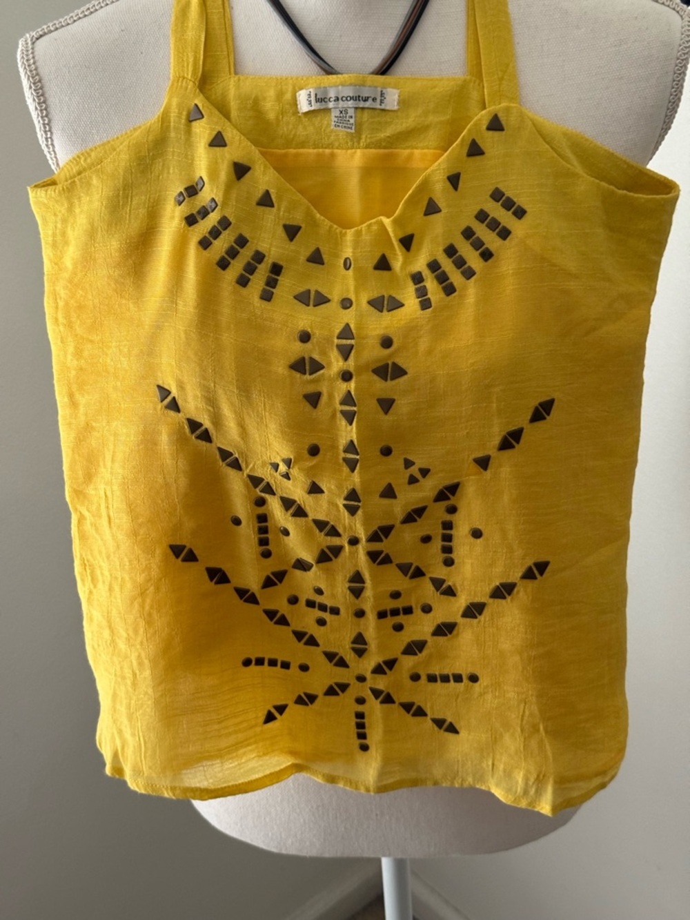 Lucca Couture Mustard Yellow Linen Embellished Camisole